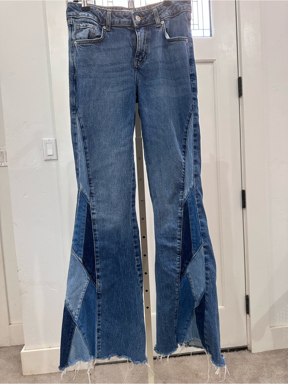 Forever 21 Blue Patchwork Wide-Leg Flare Jeans